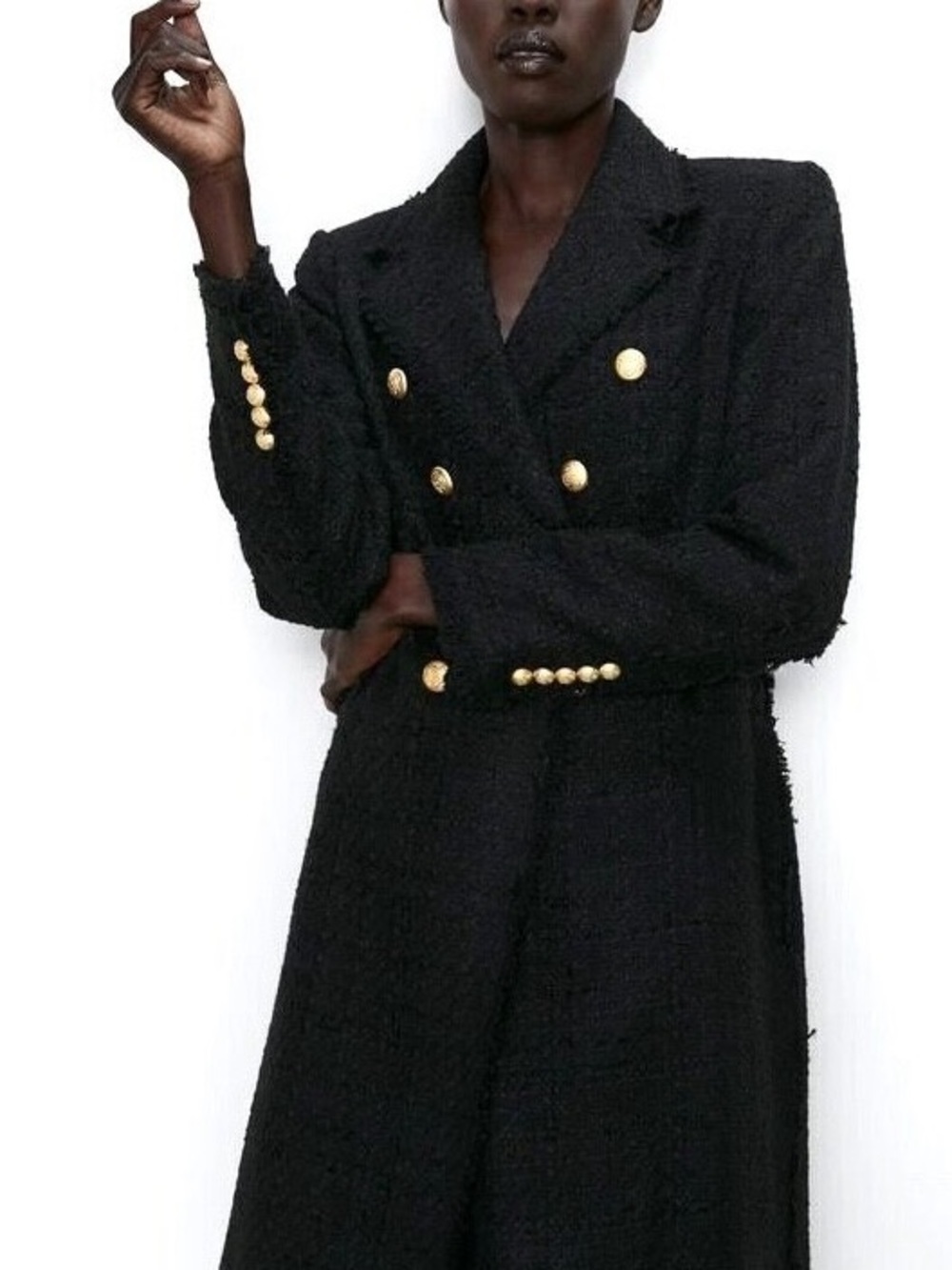 Zara Tweed Military Jacket with Gold Buttons